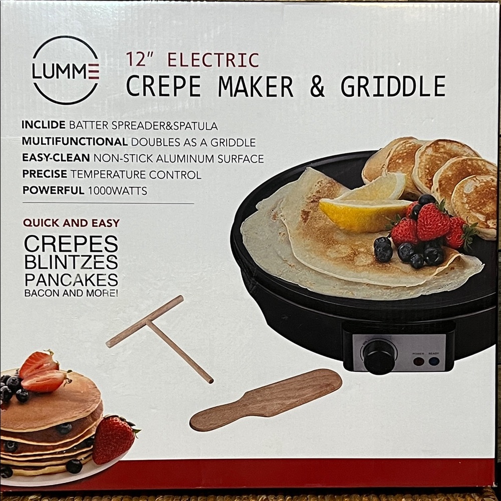 Lumme 12" Electric Crepe Maker & Griddle - Black NWT